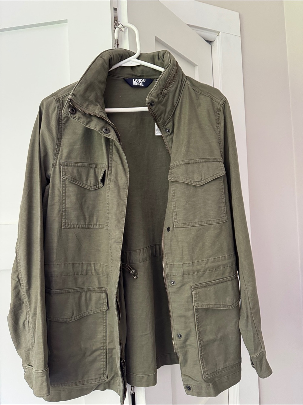 Lands' End Women’s Military Green Field Jacket with zipped hood